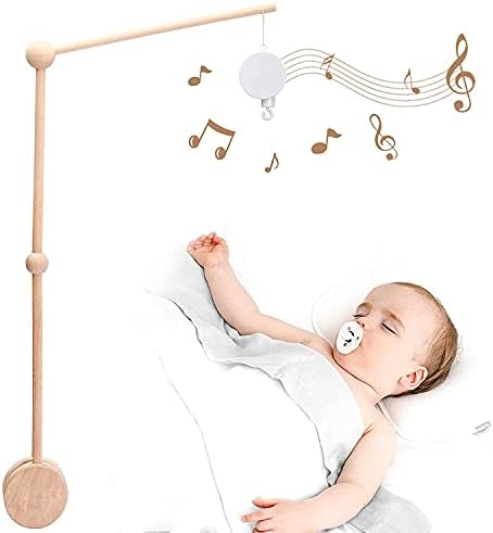 let's make Baby Crib Mobile Arm Wooden Holder 30 inch Beech Hangers with Rotating Music Box Nursery Decor Attachment Safe Anti Slip Set