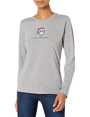 Life is Good Women's Womens Vintage Crusher Longsleeve Shirt, Heather Gray, M