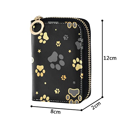 OTVEE Gold Dog Paw Print Credit Card Wallet, Microfiber Leather Zipper RFID Card Case Holder for Women4