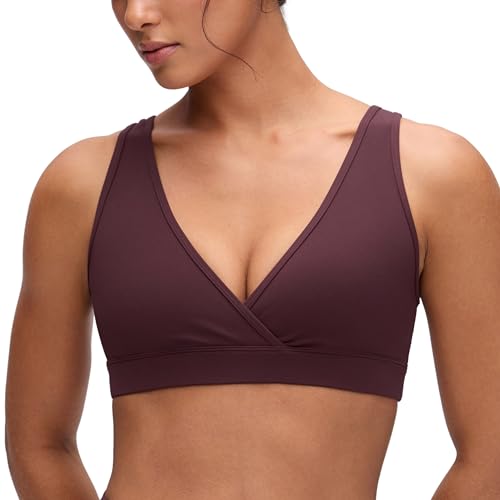 CRZ YOGA Butterluxe Maternity V Neck Nursing Bras - Wireless Sleep Breastfeeding Lounge Womens Pregnancy Bralette Comfy Ripe Plum Medium