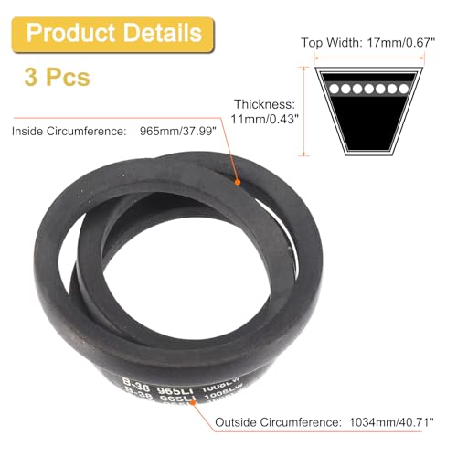 Image of uxcell 3 Pack B38 Classic Wrapped V-Belt, 41 inch Outside Circumference, Black