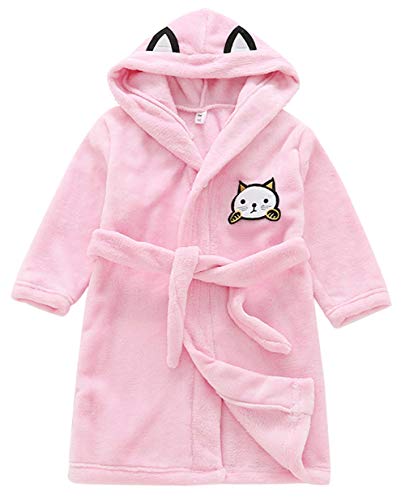 Peignoir en Flanelle Douce Robe de Chambre à Capuche Chaude Pyjama Manche Longue Animal Motif Mignon Rose pour Fille 5-6ans Hiver Automne Cadeau Anniversaire Cover