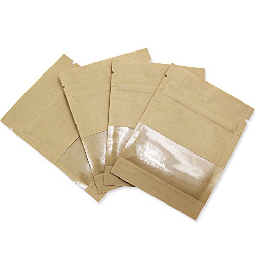 WACCOMT Pack Kleine Wiederverschließbare Samen Münze Umschläge Taschen mit Klarem Fenster Brown Kraftpapier Heat Seal Pakete für Münzen Blume Gemüse Samen Lagerung Probe Taschen (100, 7x9cm)