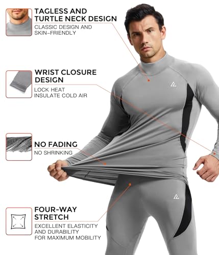 Image of Mens Thermal Underwear Long Johns Set Cold Weather Hunting Base Layer | Fleece lined top & bottom. Moisture wicking, 4-way stretch. Ultimate warm winter gear for skiing, work & outdoor sports