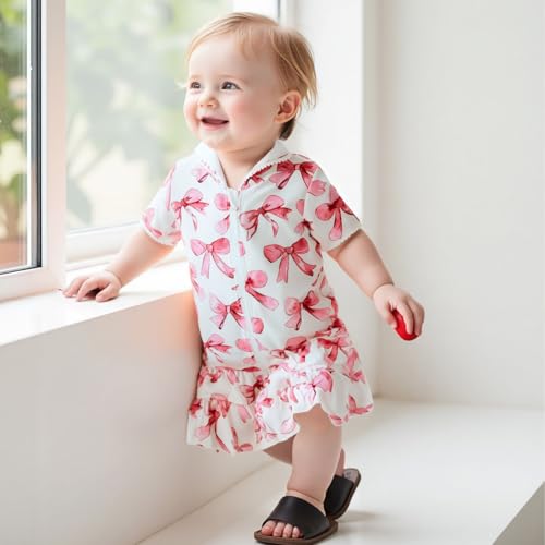 Girls Cover Ups for Swimwear Bathing Suit Hooded Coverups Bow Print Short Sleeve Zip-Up Dress Robe Towel Beachwear3