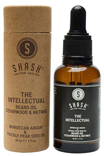SHASH The Intellectual Cedarwood and Nutmeg Beard Oil, All-Natural Formula Supports Faster, Healthier Growth - Hydrates Dry Skin and Hair, Reduces Itchy Discomfort - Paraben, Silicone and Sulfate-Free