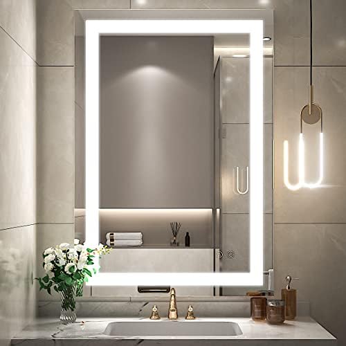 FTOTI 36 x 24 Inch LED Bathroom Mirror for Vanity,Wall Mounted Lighted Mirror, Frameless Bathroom Mirror with Lights Dimmable Anti-Fog Memory Function(Horizontal&Vertical)