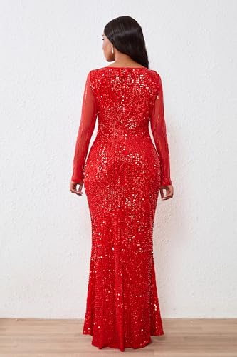 Image of VERWIN Women's Sequins Bodycon Round Neck Long Sleeve Sparkly Mermaid Maxi Dress for Casual Party Cocktail