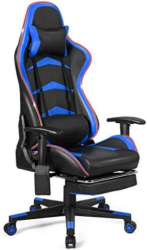 GOFLAME Gaming Chair with LED Gentle, PC Racing Gamer Chair with Adjustable Armrest Backrest, Swivel Rolling Ergonomic Pc Chair with Headrest Lumbar Help Footrest, Govt Workplace Chair, Blue