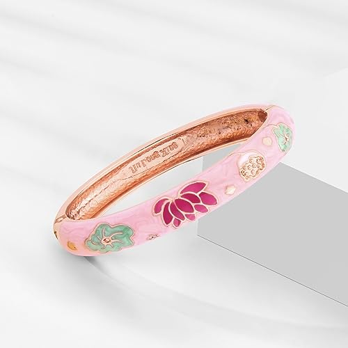 UJOY Vintage Cloisonne Bracelets Flower Enameled Jewelry Plated Cuff Bangle for Women Gift Box 55A354
