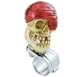 Temzzer Skull Steering Wheel Knob Unique Car Wheel Spinner Ball Fit for Most Manual Automatic Transmission Forklift Trucks (Red)
