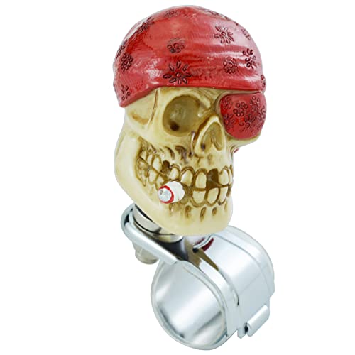 Temzzer Skull Steering Wheel Knob Unique Car Wheel Spinner Ball Fit for Most Manual Automatic Transmission Forklift Trucks (Red)