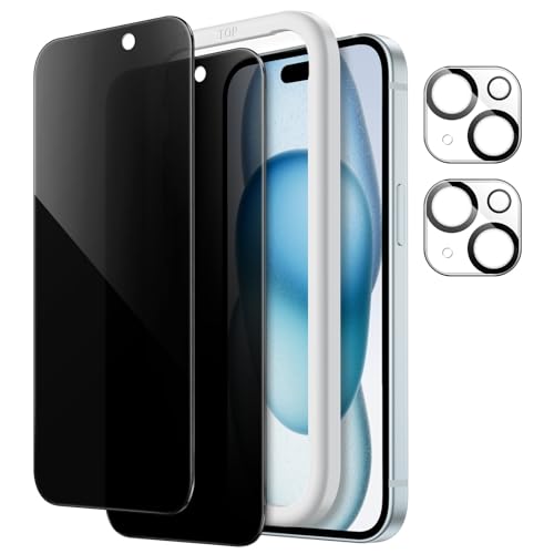 JETech iPhone 15 Plus 6.7�C���`�p �v���C�o�V�[�ی�t�B����+�J���������Y�t�B���� �`�����h�~ �����K���X�t�B���� �K�C�h�g�t�� 2��+2���Z�b�g