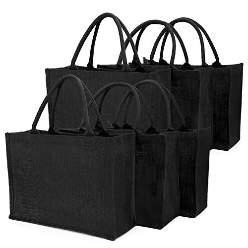 Segarty Tote Bags, 6 Pack Large Black Burlap Jute Reusable Canvas Gift Favors Bag with Handles Blank Tote Bulk for Bridesmaid Wedding, Women Market Grocery Shopping, Bachelorette Party, Beach Trip by Segarty - Used condition - US$16.35