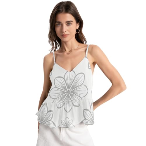 Camiseta de tirantes gris claro con estampado de plumeria para mujer