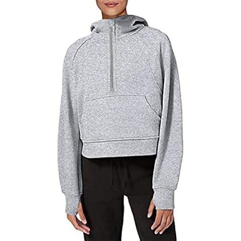 JENETY Womens hoodies 1/2 Zipper Sweatshirts Long sleeve crop tops Fleece lined pullover sweater with Thumb hole (Grey,M) Cover