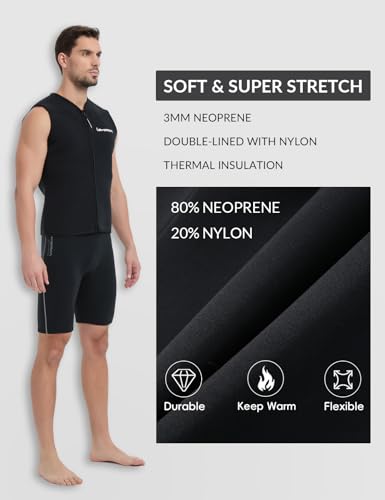 Lemorecn Mens Wetsuit Top Premium Neoprene 3mm Zipper Wetsuit Vest miniatura 2