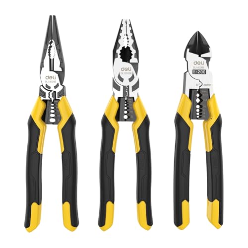 DELI 3PCS Pliers Set, Large 7 in 1 Multifunctional Wire