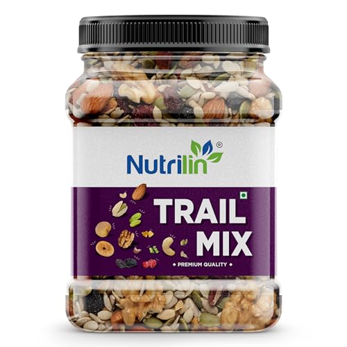 Nutrilin 100% Natural and Premium Healthy Trail Mix – Almonds | Cashew | Raisins | Black Raisins | Pumpkin | Sunflower | Flax Seeds | Healthy Snack | Nuts and Dry Fruits (Jar Pack) (1 Kg)