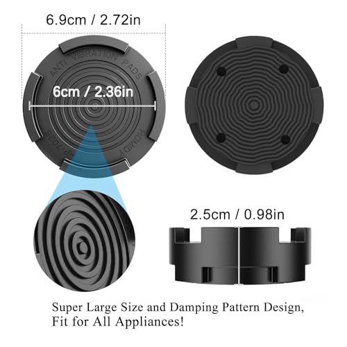 Homidy Anti Vibration Pads for Washing Machine,Universal Washer & Dryer Support Foot Pads Feet Stabilizer, Stops Moving Walking, Furnitures Feet Protectors, Bottom pattern upgrade (4 Pack) (Black, L) - Image 5
