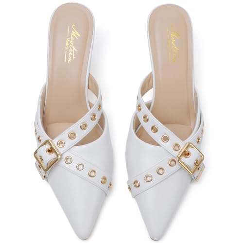 Image of Mostrin Kitten Heels for Women Pointed Closed Toe Heels Vintage Stiletto Dressy Pumps Shoes for Office Work Party