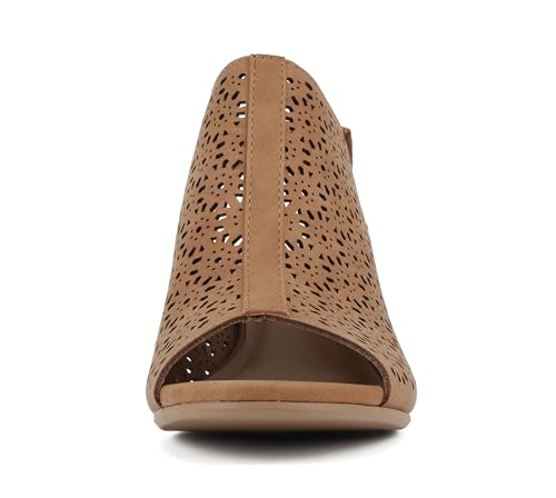 Image of CITYCLASSIFIED inchElect inch ~ Women's Peep Toe Laser Cut Geometric Caged Slingback Ankle Strap Low Stacked Heel Ankle Bootie
