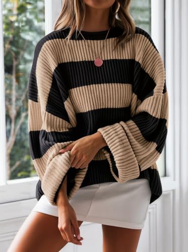 Image of Simier Fariry Womens Fall Winter Long Sleeve Oversized Striped Sweater