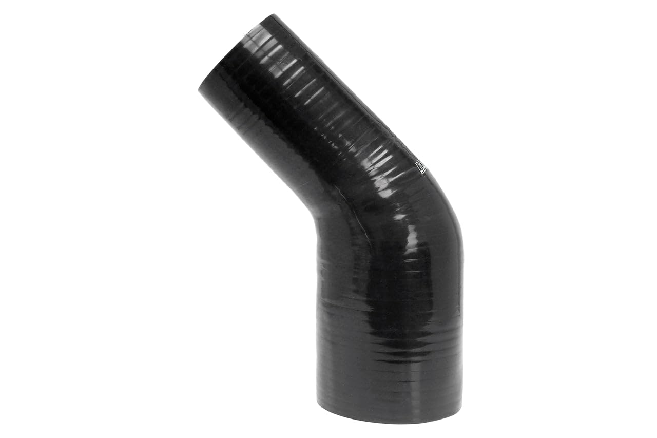 HPS HTSER45-300-325-BLK Silicone High Temperature 4-ply Reinforced 45 degree Elbow Reducer Coupler Hose, 30 PSI Maximum Pressure, 4" Leg Length on