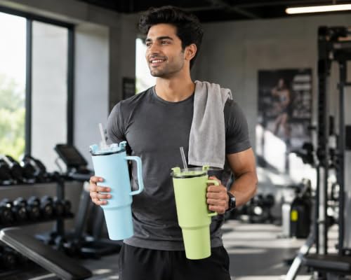 Image of 1800ml Plastic Tumbler with Handle, Reusable Straw Cup, BPA Free Leakproof Water Mug, Large Capacity Travel Sipper for Office, Gym, Home, Car Cup Holder Friendly, Multicolor (Color May Vary)