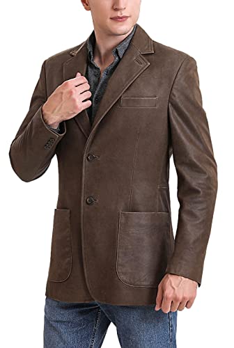 BGSD Men Luke 2-Button Distressed Cowhide Leather Blazer Sport Coat Jacket (Also available in Big and Tall)2