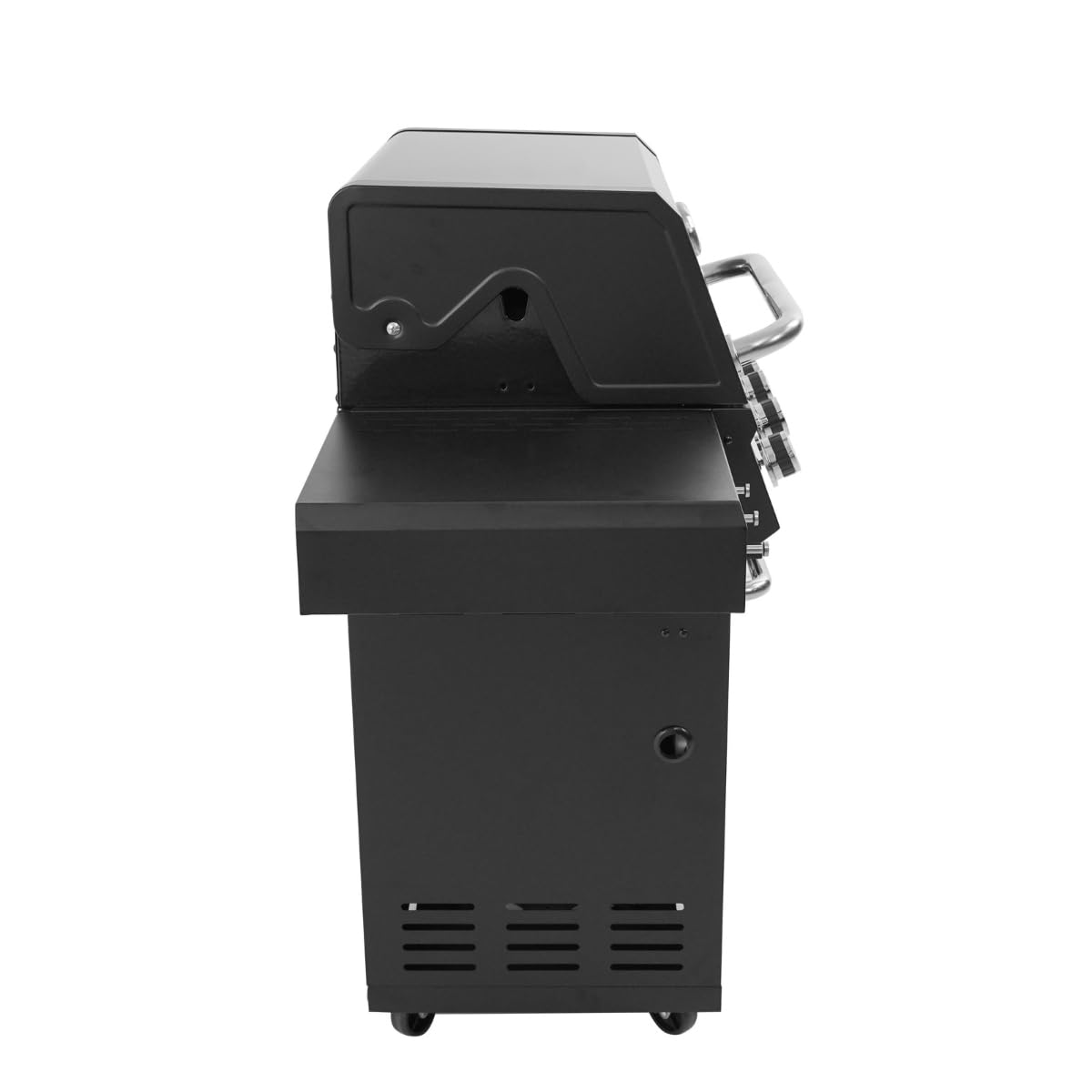 Barbecue a Gas 4 Bruciatori + Fornello Laterale 3,2 kW – BBQ in Acciaio Inox con Griglie in Ghisa Termometro Integrato, Coperchio e Ruote | Cucina da Giardino Professionale