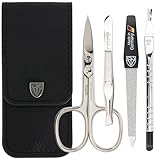 3 Swords Germany - brand quality 3 piece manicure pedicure grooming kit set for professional finger & toe nail care scissors tool genuine leather case in gift box, Made in Solingen Germany (77105)