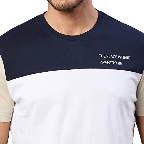 Image of Dennis Lingo Men's Pure Cotton Color Block Half Sleeves Crew Neck T-Shirt