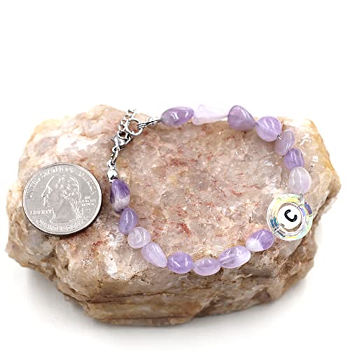Image of Uloveido Purple Natural Stone and Austrian Crystal Letter Bracelet, Personalized Initial Jewelry for Women A-Z 26 Letters