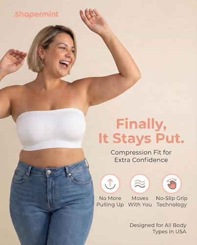 Image of SHAPERMINT Strapless Bra, Wireless Non-Slip Bandeau, Convertible Straps, Molded Strapless Bras for Women S to Large Breasts