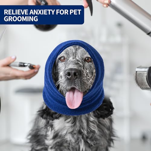 Image of Dog Calming Hoodie Cat Anxiety Relief Cover,Double Layer Thickened Pet Ears Protector Soft Elastic Neck Band Noise Cancelling Ear Muffs for Grooming,Force Drying,Bath,Fireworks (Blue, Medium)