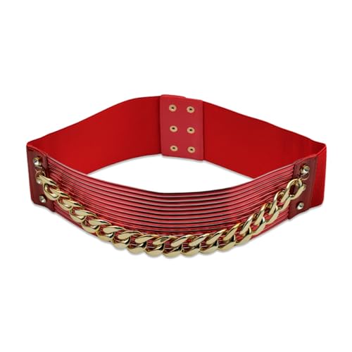 Elastic Punk Body Chain Fringe Wide Belt Trendy Waistband PU Dress Girdle for Women Big Female Accessories