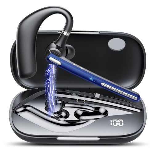Auriculares Inalambricos Bluetoo V5.3, 60hrs Talk Manos Libres Auricular Bluetooth Con Doble Micrófono Cancelación Mute, Conexión Para Dos Dispositivos, Pantalla LED, IPX7, Para Conducir/Negocios Azul