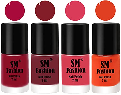 Nail Polish Combo Set (Pack of 4) Quick Dry Gel Finish Nail Paint | Raspberry,Lip,Rose,Reddish Orange | 7 ml Each