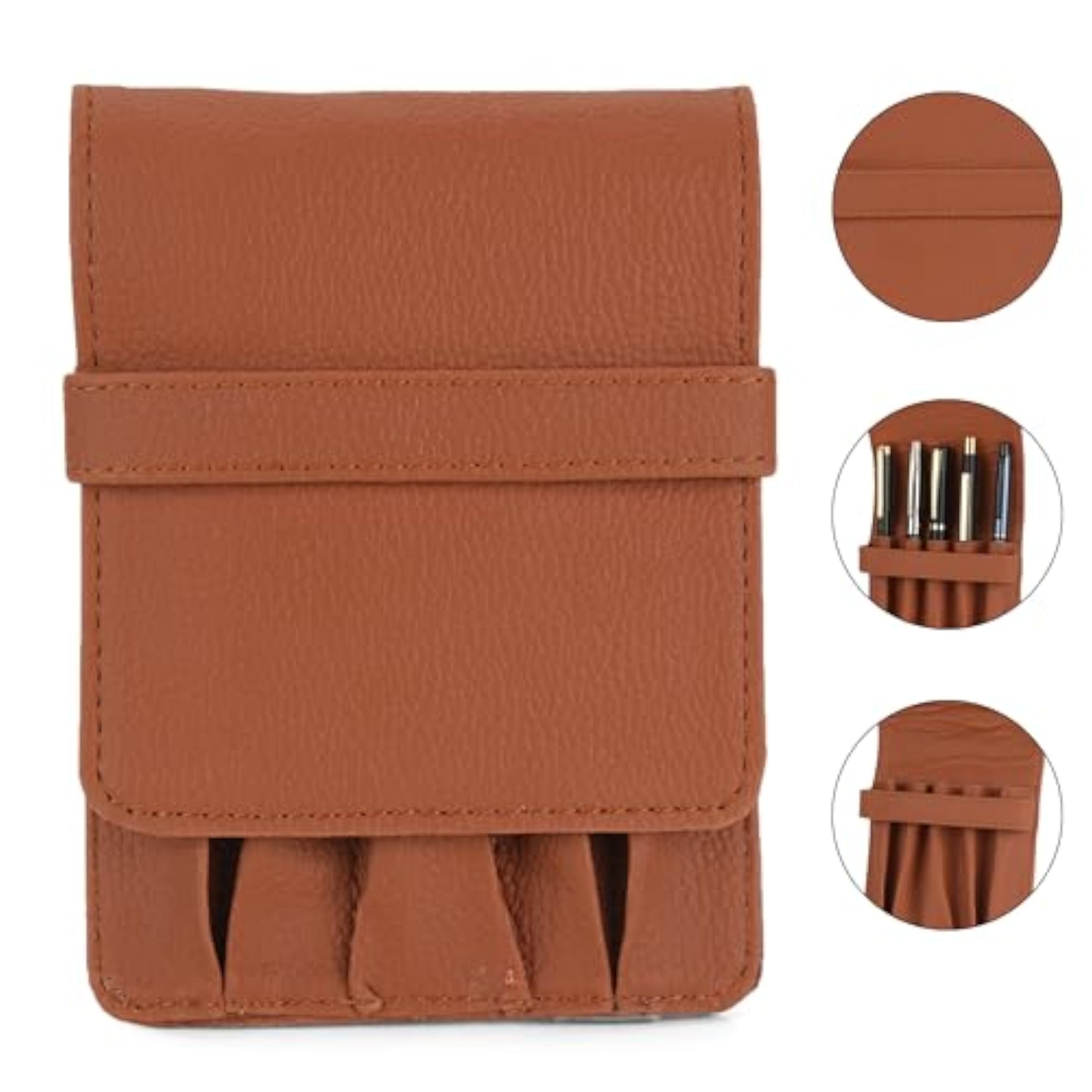 PU Leather Pen Holder for 5 Pens, Colour KP-Tan