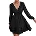 PMDKLSPQ Abito estivo da donna, lunghezza al ginocchio, chic, a maniche corte, con scollo a V, in chiffon, a punto corto, per feste, da donna, Nero , M