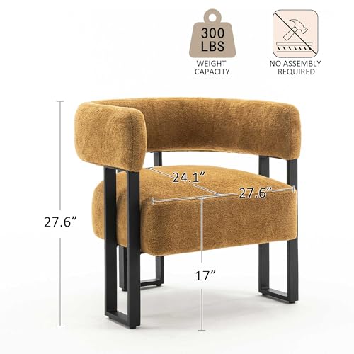 YOUNIKE Accent Chair Yellow Upholstered Teddy Velvet Single Sofa Modern Corner Round Padded Armrest Club Boucle Armchair for Living Room Bedroom Office Hotel Lounge Nursery Apartment Black Metal Stand by YOUNIKE - Image 9