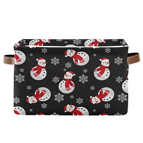 Image of Winter Snowman Snowflake Storage Basket Fabric Laundry Baskets Christmas Holiday Xmas Decorations Storage Boxes Organizer Bag for Baby Cloth Dog Toy Book Storage Cubes Shelf Closet Bins 16x12x8