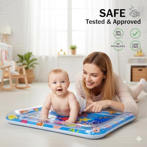 Image of Baby Gym and Fitness Inflatable Tummy Time pad Premium Kids Water Play Mat | Multi-Function Fitness Kids Water Play Mat for Infants, Boys and Girls (Playmats & Floor Gyms - Square)