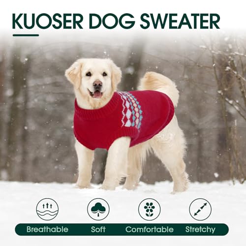 Kuoser Dog Sweater, Small Dog Sweater, Dogs Sweaters for Small Dogs Girl Boy, Thermal Puppy Christmas Sweaters Knitwear, Cold Weather Pet Winter Pullover Sweatshirt Apparel with Leash Hole, Red XS