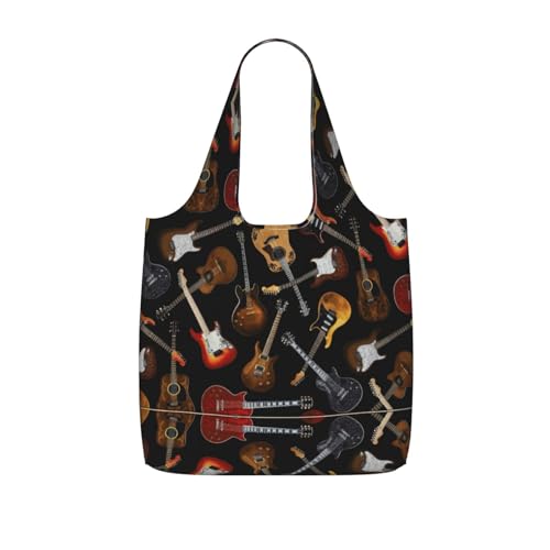 DIEzig Bolsa de mano plegable con estampado de guitarras para compras, bolsa de comestibles reutilizable, bolsa de viaje ligera y compacta