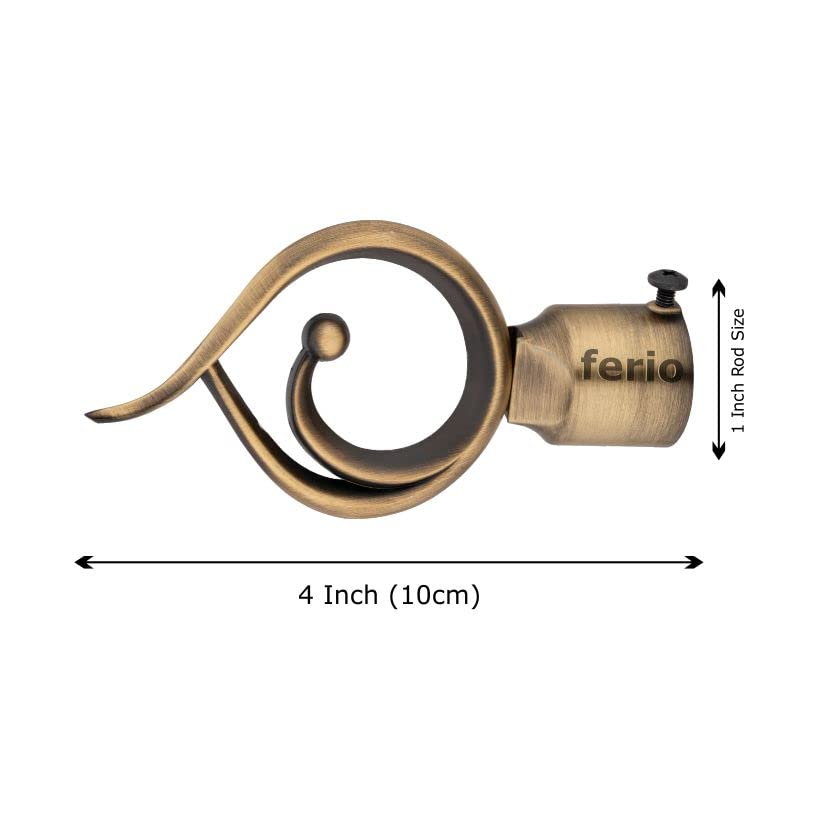 Image of FERIO Brass Finish Zinc Curtain Finials for Door and Window Accessories 1 inch Rod Set of 3 (6 Pcs) Curtain Brackets /Holders for Home Decor