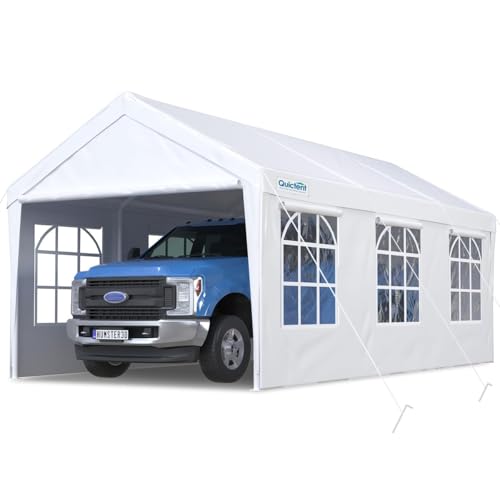 Quictent 10'x20' Heavy Duty Carport Car Canopy Garage Outdoor Boat Shelter Party Tent with Sidewalls and Rollable Windows-White