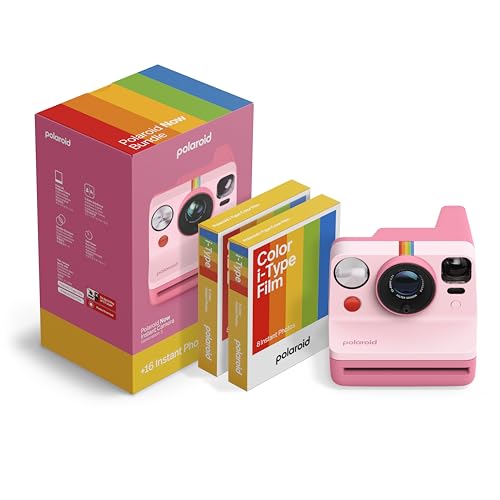 Image of Polaroid Now 3rd Generation I-Type Instant Camera + Film Bundle - Now Pink Camera + 16 Color Photos (6669)