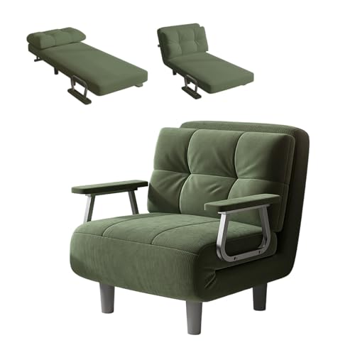 1 Seater Convertible Sofa Bed Armchair – Great Comfort Removable With Cushion, Metal Armrests And Feet (Light Green) - 7